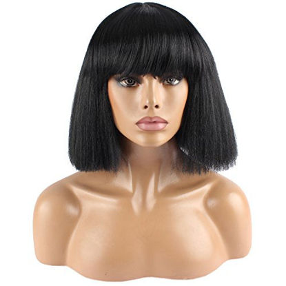 Picture of WeKen Fashion Wig Women's Short Bob Kinky Straight Full Bangs Synthetic Hairpieces Black