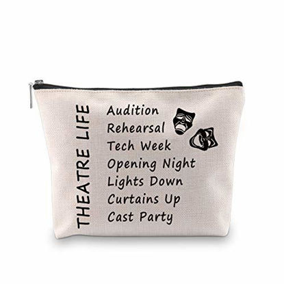 Picture of PXTIDY Theatre Life makeup Bag Drama Theater Gifts Comedy Tragedy Mask Theatre Drama Makeup Bag Drama Actor Actress Gifts Cosmetic Pouch Broadway Musical Drama Teacher Graduates Gift(beige)