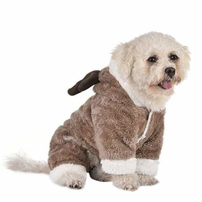 Picture of AOFITEE Pet Christmas Reindeer Costume Doggie/Cat Soft Comfy Coral Velvet Pajamas, Pet Warm Winter Hoodies Jumpsuits for Holiday Party, Brown-XS