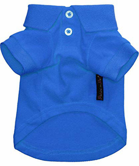 Picture of Parisian Pet Blue Polo Shirt for Dogs - 100% Cotton, Breathable Summer Outfit for Puppy Dog, Cat |Solid Color Dog Shirts - Size L