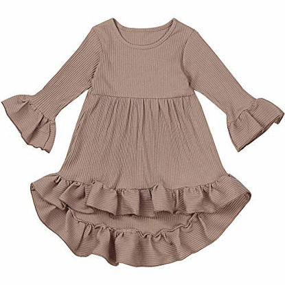 Picture of bilison Toddler Baby Girl Dress Flare Long Sleeve Solid Color Irregular Sundress Party Princess Dress