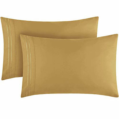 Picture of Mellanni King Size Pillow Cases 2 Pack - Pillow Covers - Pillow Protector - Luxury 1800 Bedding Sheets & Pillowcases - Envelope Closure - Wrinkle, Fade, Stain Resistant (Set of 2 King Size, Gold)