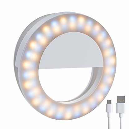 Picture of Meifigno Upgraded Selfie Ring Light[3 Light Modes] [Rechargeable] with Double Row 60 LED Lights, 4-Level Clips On Mini Small Circle Light Compatible with iPhone 11 12 Pro X Xr Xs Max 7 8 iPad Laptop