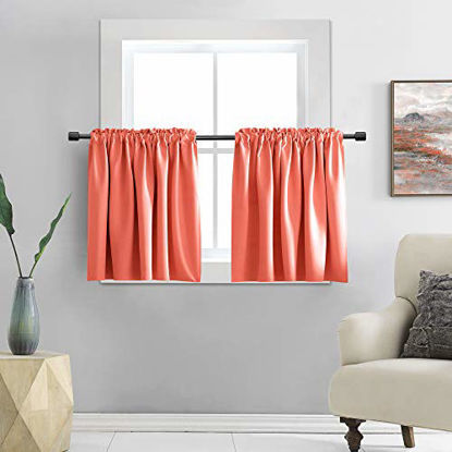 Picture of DONREN Room Darkening Half Curtains for Small Windows - Cabinet Curtain Tiers for Kitchen with Rod Pocket (Coral,42 x 30 Inch Length,2 Panels)