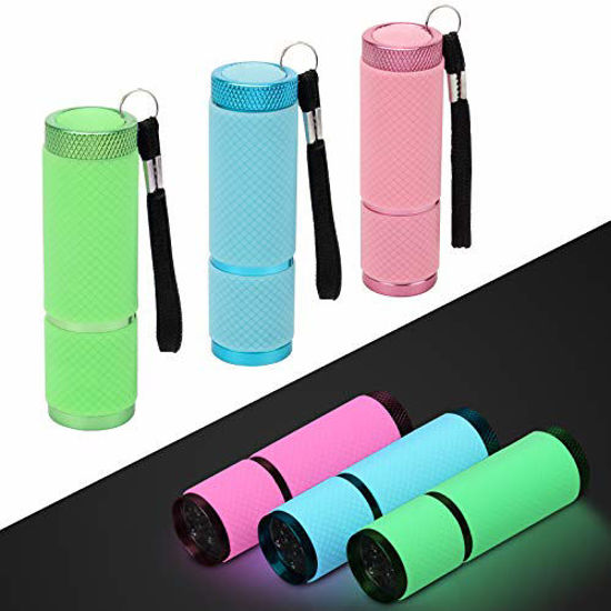 Picture of Ahier 9 LED Glow in Dark Flashlights, 6 Pack Rubber Coated Mini Flashlights with Straps, Portable Handy Lights for Camping, Hiking, Indoor, Assorted Colors