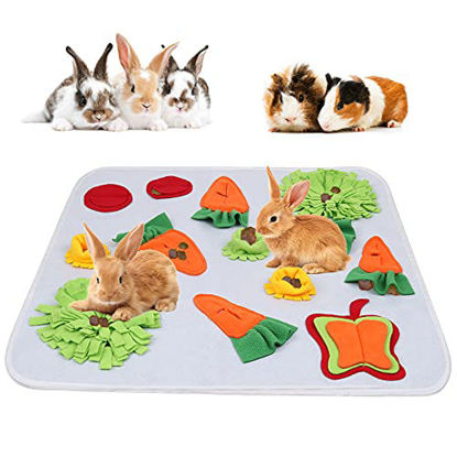 Picture of GINDOOR 24" x 24" Rabbit Foraging Mat, Interactive Feed Game for Boredom, Polar Fleece Pet Snuffle Pad Bed Treat Dispenser for Rabbits Bunny Guinea Pigs Chinchillas Ferrets