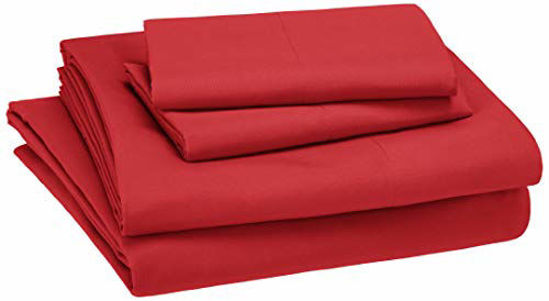 Picture of Amazon Basics Kid's Sheet Set - Soft, Easy-Wash Lightweight Microfiber - Full, Red