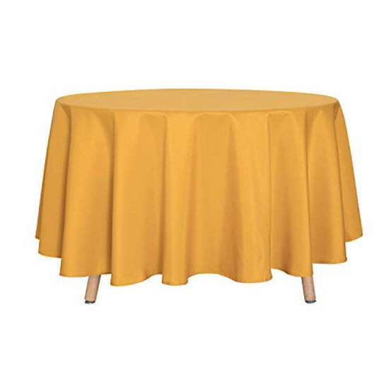 Picture of sancua Round Tablecloth - 90 Inch - Water Resistant Spill Proof Washable Polyester Table Cloth Decorative Fabric Table Cover for Dining Table, Buffet Parties and Camping, Gold