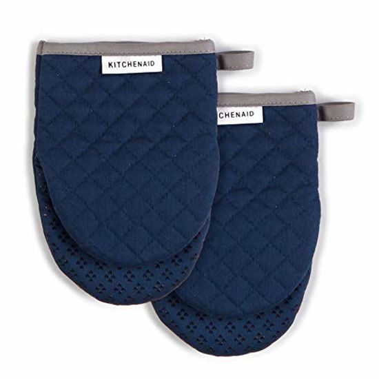 Picture of KitchenAid Asteroid Mini Cotton Oven Mitts with Silicone Grip, Set of 2, Blue Velvet