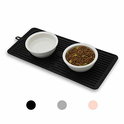 Picture of Ptlom Pet Placemat for Dog and Cat, Mat for Prevent Food and Water Overflow, Suitable for Medium and Small Pet, Black, Silicone