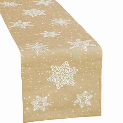 Picture of Simhomsen Embroidered Rustic Farmhouse Snowflakes Table Runner for Christmas Holidays (Burlap, 14 × 69 Inches)