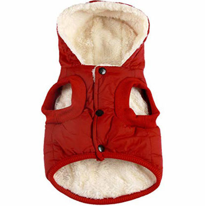 Picture of Vecomfy Fleece Lining Extra Warm Dog Hoodie in Winter,Small Dog Jacket Puppy Coats with Hooded,Red XS