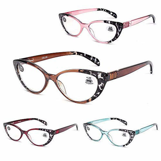 Picture of Cat Eye Reading Glasses for Women Blue Light Blocking Readers Fashion Ladies Eyeglasses with Spring Hinge 4 Pairs Colors 2.50