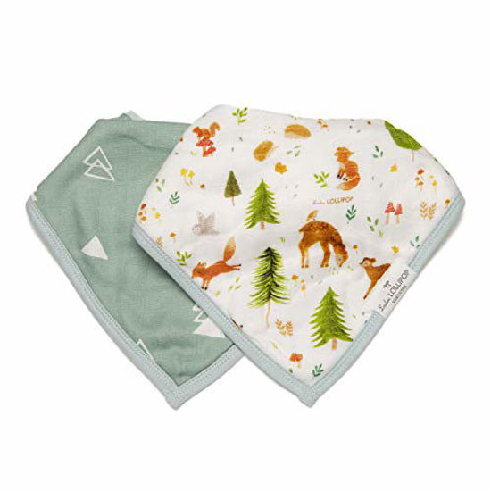 Picture of Loulou Lollipop Soft Breathable and Absorbent Muslin Bandana Bib Drool Bib Set for Baby Girl and Boy, Adjustable 3 to 36 Months, 2 Pack - Forest Friends