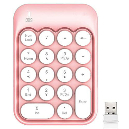 Picture of Wireless Numeric Keypad 18 Keys with 2.4G Mini Portable Silent Number Pad USB Receiver Financial Accounting Keyboard Extensions for Laptop Desktop PC ProPink