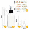 Picture of 12 Pack 120 ml 4oz Clear Glass Spray Bottles with Fine Mist Sprayer & Dust Cap for Essential Oils, Perfumes,Cleaning Products.Included 1 Brush,2 Funnels,2 Droppers & 18 Labels.