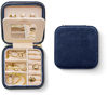 Picture of Plush Velvet Travel Jewelry Box Organizer | Travel Jewelry Organizer Box, Travel Jewelry Case | Small Jewelry Box for Women, Jewelry Travel Case | Earring Organizer with Mirror - Navy Blue