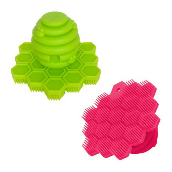 Picture of Award-Winning ScrubBEE - 100% Silicone Scrubber for Children - Promotes Effective Independent Hand & Body Washing - Easy Grip Handle - Ultra Soft Bristles - Solid Core - BPA Free (Pink/Green 2-Pack)