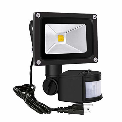 Picture of Motion Sensor Flood Lights Outdoor,10W Induction LED Lamp, IP65 Waterproof Spotlight,3200K LED Sensor Light,Security Light with US 3-Plug (Warm White-Black)