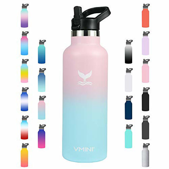 Picture of Vmini Water Bottle - Standard Mouth Stainless Steel & Vacuum Insulated Bottle, New Straw Lid with Wide Handle, Pink+Blue & 22 oz