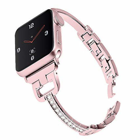 Picture of Mtozon Bling Bands Compatible with Apple Watch 44mm iWatch Series 6/5/4/SE, 42mm Series 3/2/1, Women Rhinestone Bracelet Dressy Metal Wristband, Rose Gold