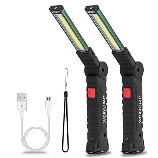 Picture of LED Work Light Flashlight, Suranew COB Rechargeable 2 Pack Work Lights with Magnetic Base 360 Degree Rotate and 5 Modes LED Flashlight Inspection Light for Car Repair, Grill and Outdoor Use