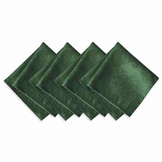 Picture of Newbridge Barcelona Luxury Damask Fabric Napkin Set, 100% Polyester, No Iron, Soil Resistant Party, Banquet and Holiday Napkins, Set of 4 Fabric Napkins, Hunter Green