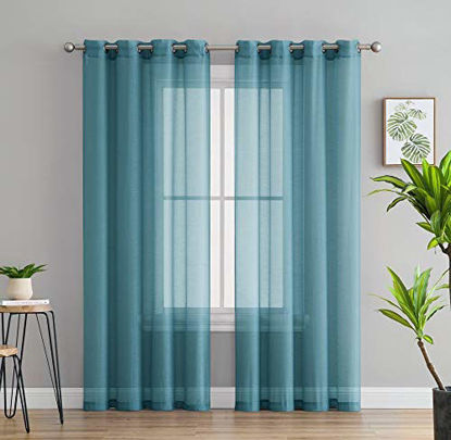 Picture of HLC.ME 2 Piece Semi Sheer Voile Window Curtain Grommet Panels for Bedroom & Living Room (54" W x 84" L, Aqua Blue (Teal))