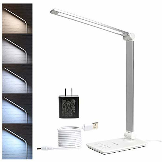 Picture of Desk Lamp, CeSunlight Desk Light, Dimmable Table Lamp, 7W, 5 Color Modes, 6 Brightness Levels, Touch Control, Memory Function, LED Foldable Led Lamp for Reading, Working, Office, Study (Silver)