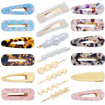 Picture of 20 PCS Pearls Hair Clips Acrylic Resin Hair Barrettes Hollow Geometric Hair Clip Hairpins for Women and Ladies Headwear Styling Tools