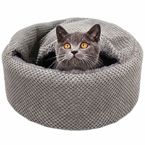 Picture of Winsterch Washable Warming Cat Bed House, Round Soft Cat Beds,Pet Sofa Kitten Bed, Small Pet Cave Beds (Gray)