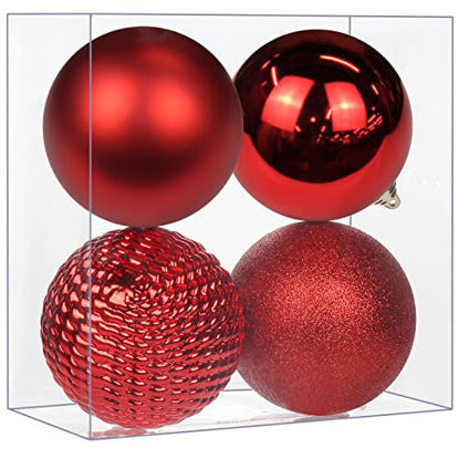 Picture of Christmas Ornaments Balls 4.7" Large Christmas Decorations Xmas Tree Shatterproof Big Red Christmas Ball Ornaments with Hanging Loop for Wedding Holiday Halloween Party Indoor Outdoor Decor 4 Pcs