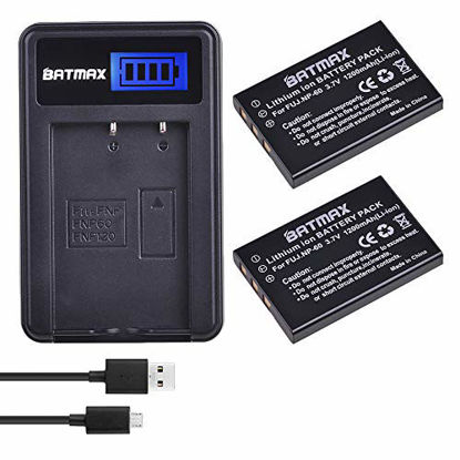 Picture of Batmax 2Pcs FNP-60 NP-60 Battery + LCD USB Charger for Fujifilm NP-60, Kodak KLIC-5000 SLB-1137 Li-20B Kodak EasyShare, One Series AZ-1, AZ-2 Camera; MX-890 11N09T MX-810 MX-880 MX-950 MX-980 Remote