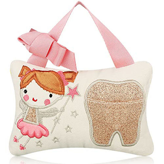 Picture of Tooth Fairy Pillow for Girls with Pocket Tooth Keepsake Pouch Cute Tooth Fairy Gifts for Boys and Girls, 3.9 x 5.9 Inches (Sweet Style)