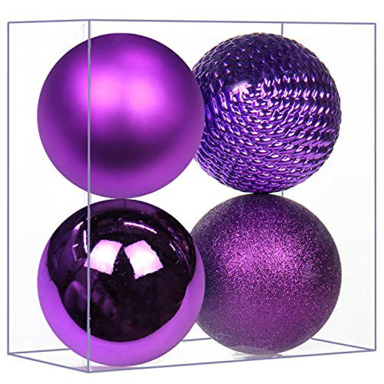 Picture of Christmas Ornaments Balls 4.7" Large Christmas Decorations Xmas Tree Shatterproof Big Purple Christmas Ball Ornaments with Hanging Loop for Wedding Holiday Halloween Party Indoor Outdoor Decor 4 Pcs