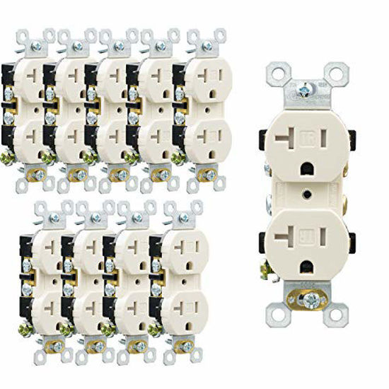 Picture of AIDA Duplex Electrical Receptacle Outlets, 20Amp 125V Wall Outlet, TR, Residential, 3-Wire, Self-Grounding, UL Listed, Push & Side Wire, Light Almond ( 10 Pack )