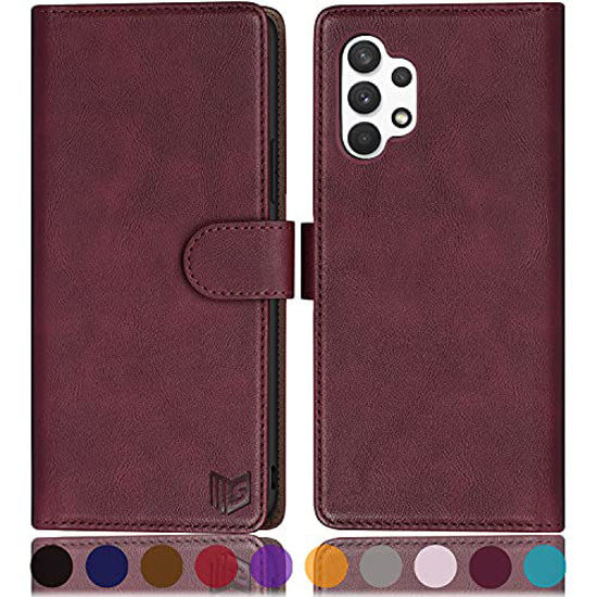 Picture of SUANPOT for Samsung Galaxy A32 5G with RFID Blocking Leather Wallet case Credit Card Holder, Flip Folio Book Phone case Shockproof Cover for Women Men for Samsung A32 5G case Wallet (Wine Red)