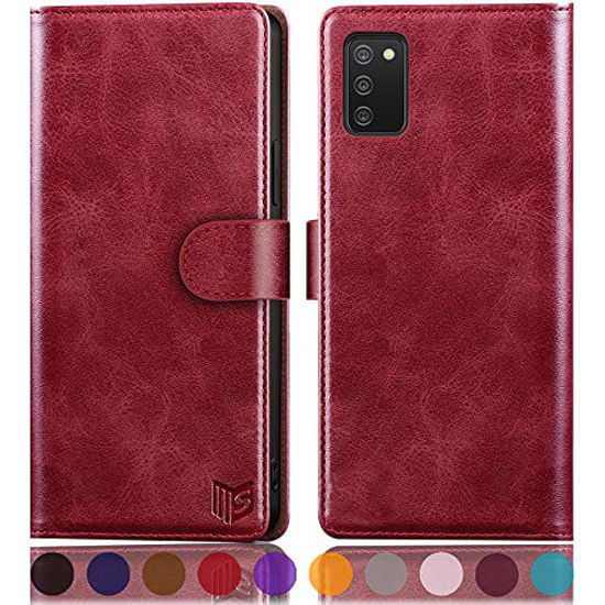 Picture of SUANPOT for Samsung Galaxy A02S with RFID Blocking Leather Wallet case Credit Card Holder, Flip Folio Book Phone case Shockproof Cover for Women Men for Samsung A02S case Wallet Red