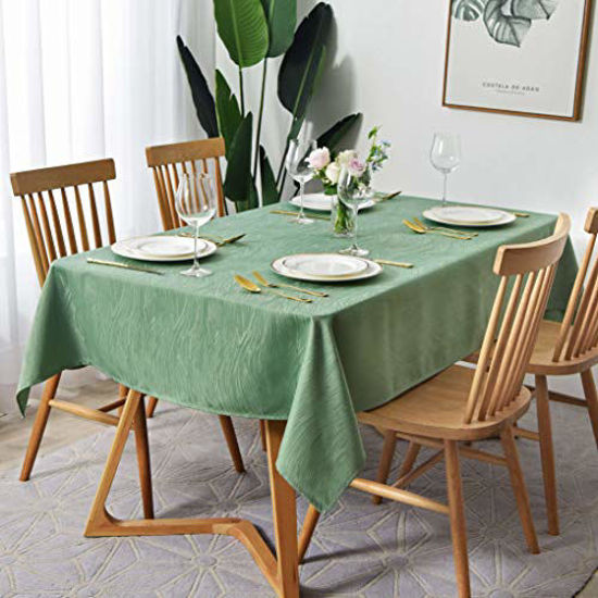 Picture of maxmill Jacquard Table Cloth Swirl Pattern Spillproof Wrinkle Resistant Oil Proof Heavy Weight Soft Tablecloth for Kitchen Dinning Tabletop Outdoor Picnic Rectangle 52 x 70 Inch Sage Green