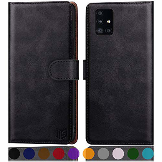 Picture of SUANPOT for Samsung Galaxy A51 4G (Not Fit A51 5G) Leather Wallet case with RFID Blocking Credit Card Holder, Flip Folio Book PU Cell Phone Cover Shockproof case Wallet Pocket for Men Women Black