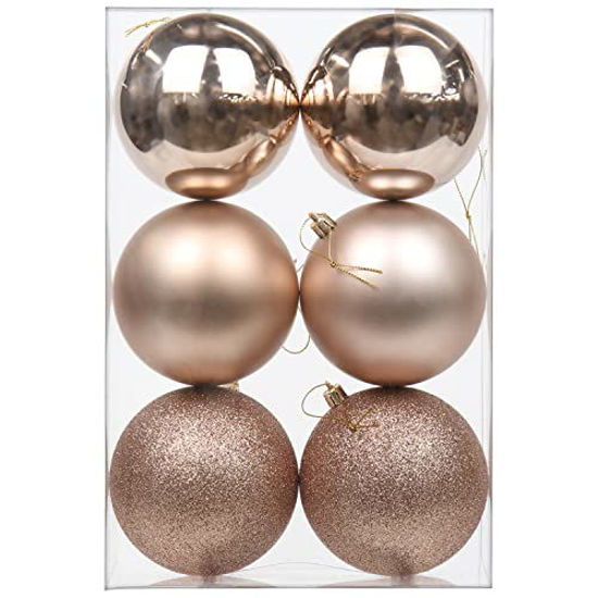 Picture of 3.94" Christmas Ball Ornaments 6 Pcs Shatterproof Champagne Large Christmas Ornaments Balls Christmas Decoration Christmas Tree Balls with Hanging Loop for Xmas Tree Holiday Wedding Party Decor