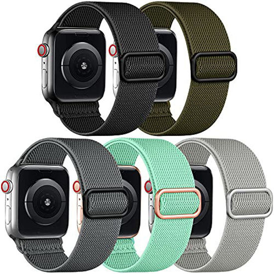 Picture of Adorve Compatible with Apple Watch Band 41mm 40mm 38mm for Women Men, 5 Pack Stretchy Elastic Solo Loop for iWatch SE Series 7/6/5/4/3/2/1 (Black/Gray/Army Green/Light Gray/Mint Green, 38mm/40mm/41mm)