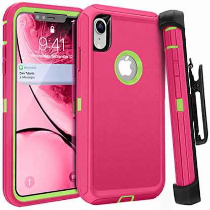 Picture of iPhone XR Case,FOGEEK Belt Clip Holster Heavy Duty Kickstand Protective Cover [Dust-Proof] [Shockproof] Compatible for Apple iPhone XR [6.1 inch] (Rose/Green)