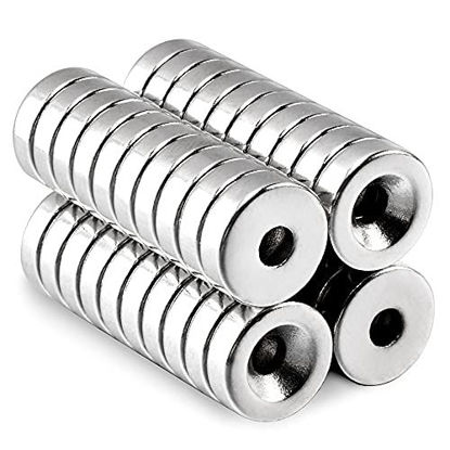 Picture of MIN CI Strong Rare Earth Neodymium Disc Magnets, 40 Pcs Heavy Duty Crafts Ring Small Magnet for DIY Science Experiments Indoor or Outdoor Home Workshop Warehouse Door School Office Used with Screws