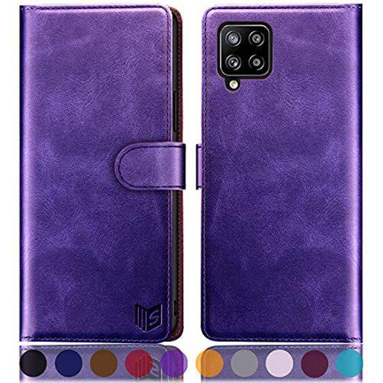 Picture of SUANPOT for Samsung Galaxy A12 with RFID Blocking Leather Wallet case Credit Card Holder, Flip Folio Book Phone case Shockproof Cover for Women Men for Samsung A12 case Wallet (Purple)