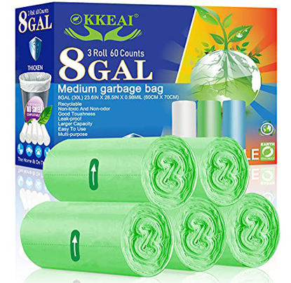 Picture of OKKEAI Recycling Trash Bags 8 Gallon Medium Garbage Bags Thicker 0.98 MIL Trash Can Liners Bags Wastebasket Liners for Kitchen,Office , Lawn,Garden, Patio,60 Count (Fits 7 8 9 10 Gallon Bins)