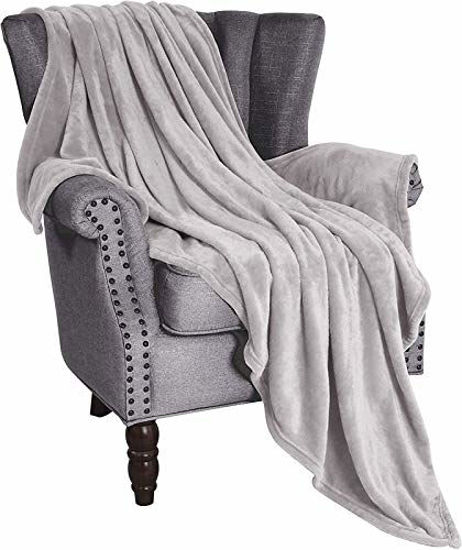 Picture of Exclusivo Mezcla Large Flannel Fleece Velvet Plush Throw Blanket - 50" x 70" (Light Grey)