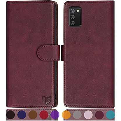 Picture of SUANPOT for Samsung Galaxy A02S with RFID Blocking Leather Wallet case Credit Card Holder, Flip Folio Book Phone case Shockproof Cover for Women Men for Samsung A02S case Wallet Wine Red