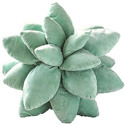 Picture of 9.8in Succulent Pillow, Cute Stuffed Plant Plush Pillows, 3D Succulents Cactus Pillow, Novelty Plush Cushion for Garden Bedroom Home Decor (Green-B)