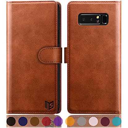 Picture of SUANPOT for Samsung Galaxy Note 8 with RFID Blocking Leather Wallet case Credit Card Holder, Flip Folio Book Phone case Shockproof Cover Women Men for Samsung Note 8 case Wallet Light Brown